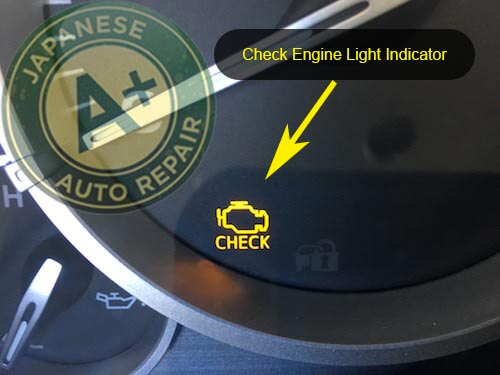 Image shows a check engine light indicator - A+ Japanese Auto Repair Inc.